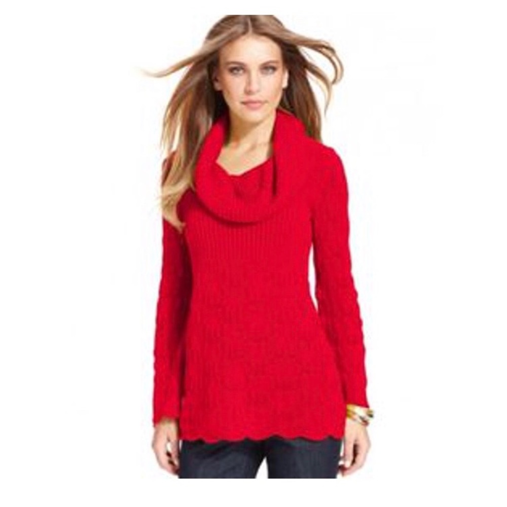 Style & Co. Red Cowl-Neck Embroidered Sweater